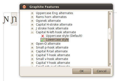 Screenshot of Graphite Feature Dialog